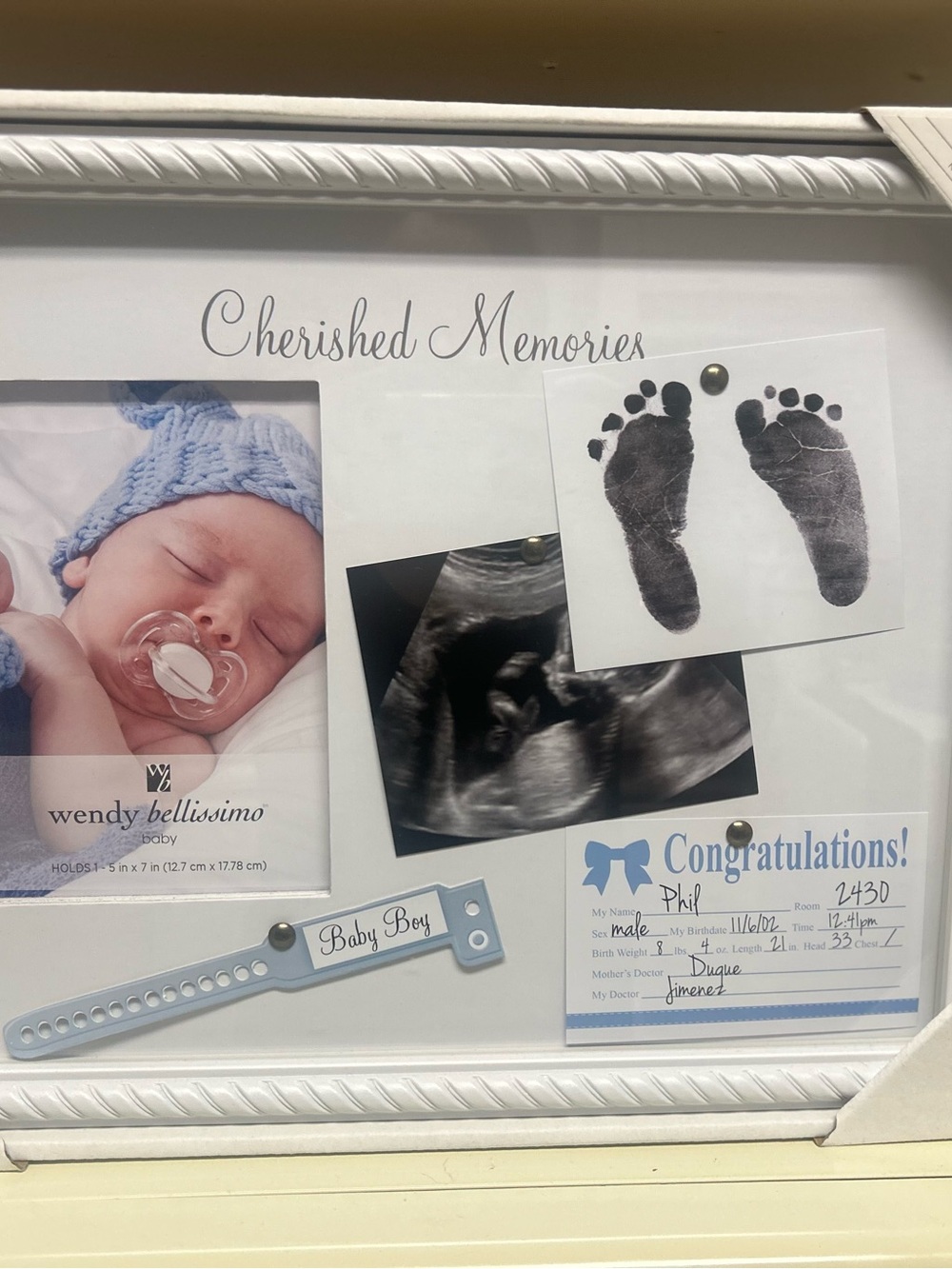 Wendy Bellissimo White Cherished Memories Baby Keepsake Frame